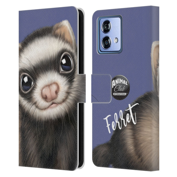 Animal Club International Faces Ferret Leather Book Wallet Case Cover For Motorola Moto G84 5G