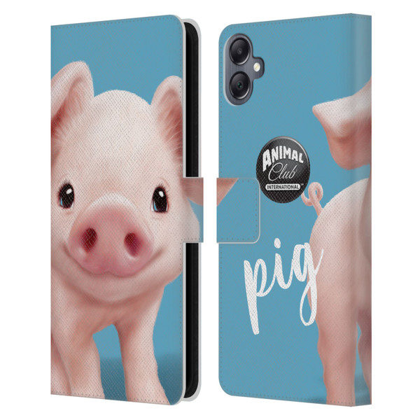 Animal Club International Faces Pig Leather Book Wallet Case Cover For Samsung Galaxy A05