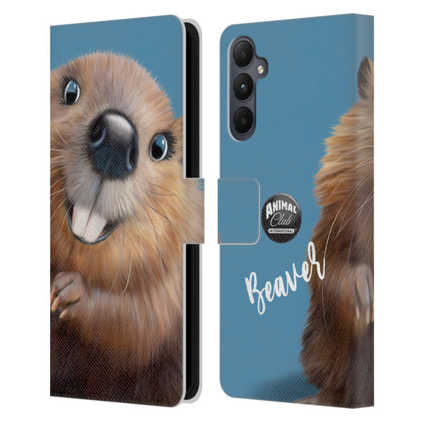 Animal Club International Faces Beaver Leather Book Wallet Case Cover For Samsung Galaxy A05s