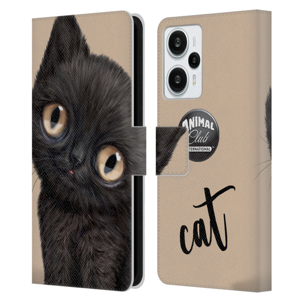 Animal Club International Faces Black Cat Leather Book Wallet Case Cover For Xiaomi Redmi Note 12T