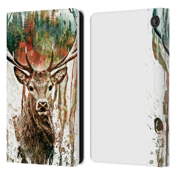 Riza Peker Animals Deer Leather Book Wallet Case Cover For Amazon Fire 7 2022