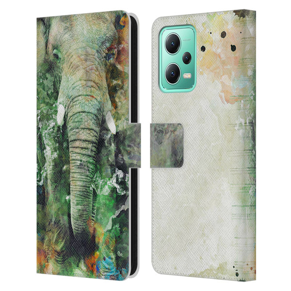 Riza Peker Animals Elephant Leather Book Wallet Case Cover For Xiaomi Redmi Note 12 5G