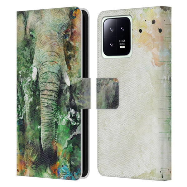 Riza Peker Animals Elephant Leather Book Wallet Case Cover For Xiaomi 13 5G