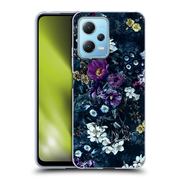 Riza Peker Night Floral Purple Flowers Soft Gel Case for Xiaomi Redmi Note 12 5G