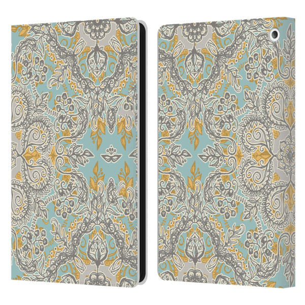 Micklyn Le Feuvre Floral Patterns Grey And Yellow Leather Book Wallet Case Cover For Amazon Fire HD 8/Fire HD 8 Plus 2020