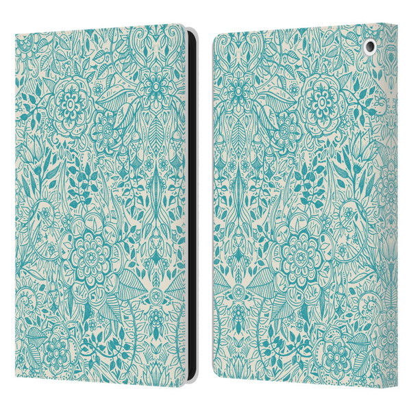 Micklyn Le Feuvre Floral Patterns Teal And Cream Leather Book Wallet Case Cover For Amazon Fire HD 8/Fire HD 8 Plus 2020