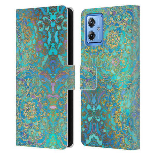 Micklyn Le Feuvre Mandala Sapphire and Jade Leather Book Wallet Case Cover For Motorola Moto G54 5G