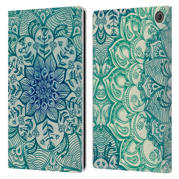 Micklyn Le Feuvre Mandala 3 Emerald Doodle Leather Book Wallet Case Cover For Amazon Fire Max 11 2023
