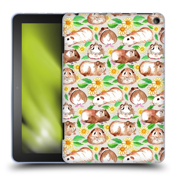 Micklyn Le Feuvre Patterns 2 Guinea Pigs And Daisies In Watercolour On Tan Soft Gel Case for Amazon Fire HD 8/Fire HD 8 Plus 2020