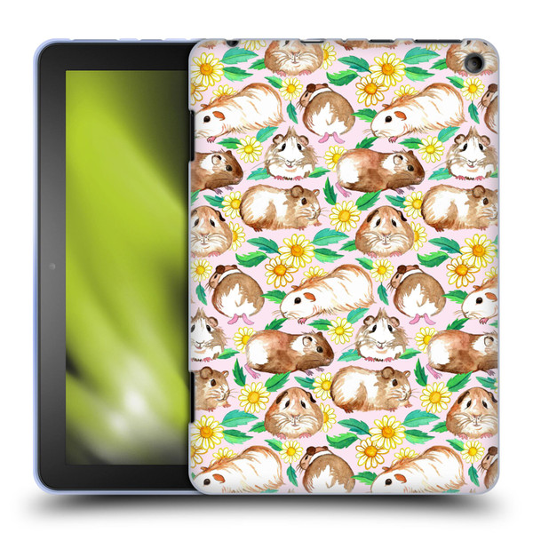 Micklyn Le Feuvre Patterns 2 Guinea Pigs And Daisies In Watercolour On Pink Soft Gel Case for Amazon Fire HD 8/Fire HD 8 Plus 2020