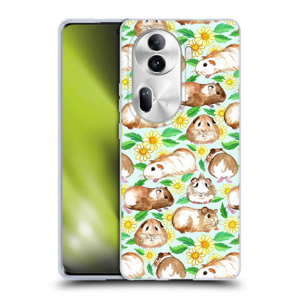 Micklyn Le Feuvre Patterns 2 Guinea Pigs And Daisies In Watercolour On Mint Soft Gel Case for OPPO Reno11 Pro