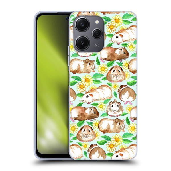 Micklyn Le Feuvre Patterns 2 Guinea Pigs And Daisies In Watercolour On Mint Soft Gel Case for Xiaomi Redmi 12