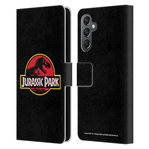 Jurassic Park Logo Plain Black Leather Book Wallet Case Cover For Samsung Galaxy A25 5G
