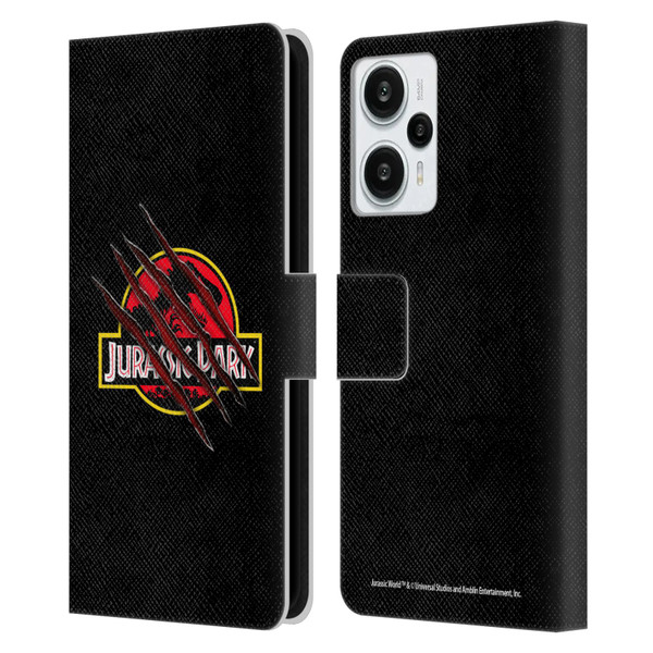 Jurassic Park Logo Plain Black Claw Leather Book Wallet Case Cover For Xiaomi Redmi Note 12T