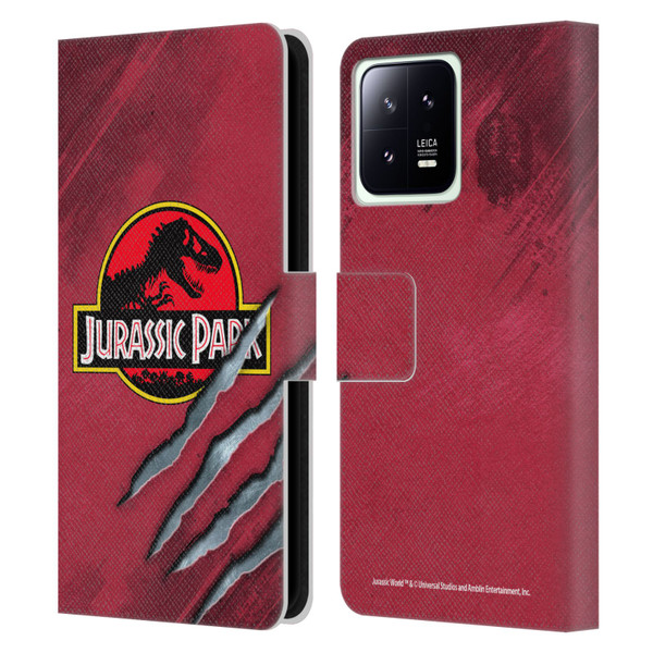 Jurassic Park Logo Red Claw Leather Book Wallet Case Cover For Xiaomi 13 5G