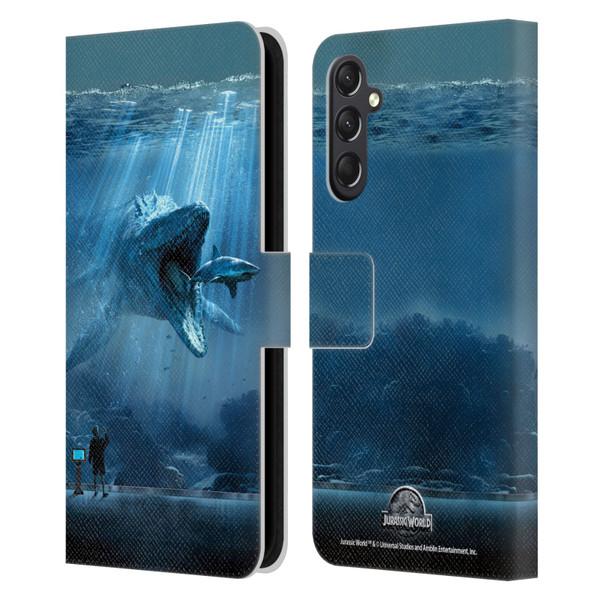 Jurassic World Key Art Mosasaurus Leather Book Wallet Case Cover For Samsung Galaxy A24 4G / M34 5G