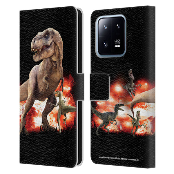 Jurassic World Key Art T-Rex VS. Velociraptors Leather Book Wallet Case Cover For Xiaomi 13 Pro 5G