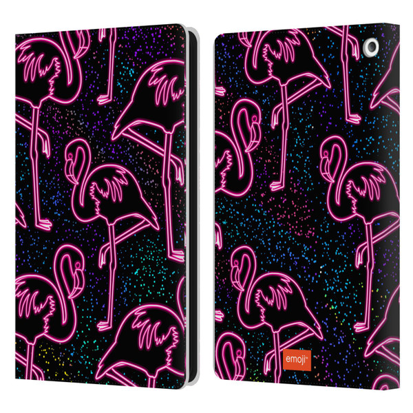 emoji® Neon Flamingo Leather Book Wallet Case Cover For Amazon Fire HD 8/Fire HD 8 Plus 2020