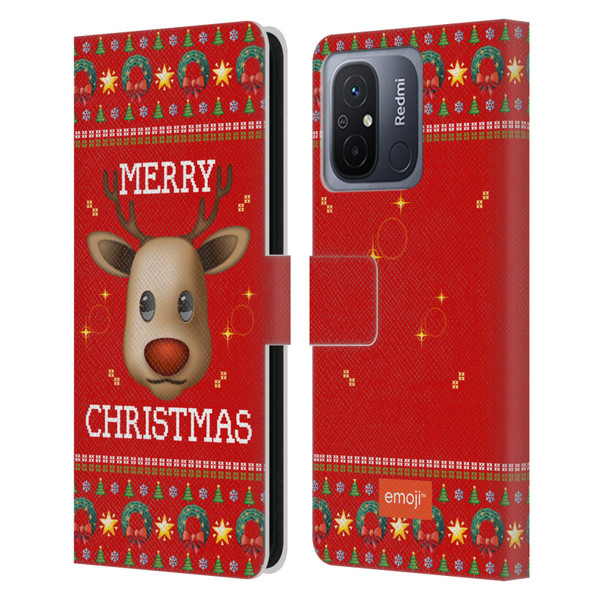emoji® Ugly Christmas Reindeer Leather Book Wallet Case Cover For Xiaomi Redmi 12C