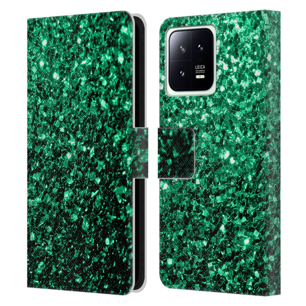 PLdesign Glitter Sparkles Emerald Green Leather Book Wallet Case Cover For Xiaomi 13 5G