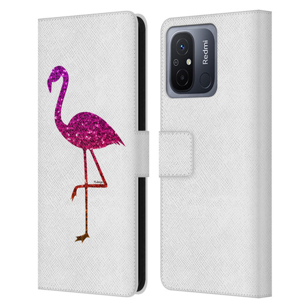 PLdesign Sparkly Flamingo Orange Pink Leather Book Wallet Case Cover For Xiaomi Redmi 12C