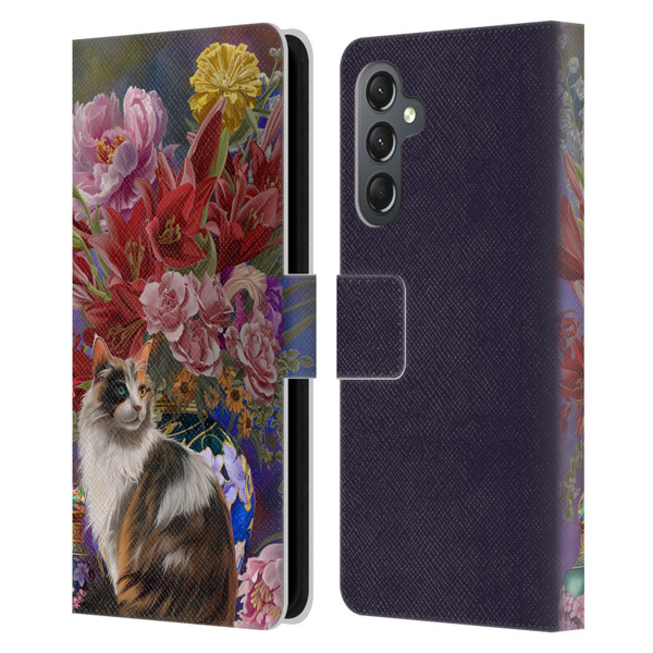 Nene Thomas Art Cat With Bouquet Of Flowers Leather Book Wallet Case Cover For Samsung Galaxy A25 5G