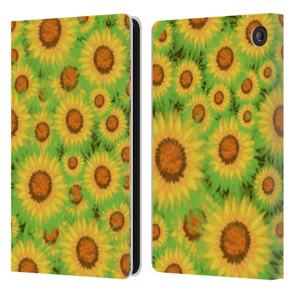Grace Illustration Lovely Floral Sunflower Leather Book Wallet Case Cover For Amazon Fire 7 2022