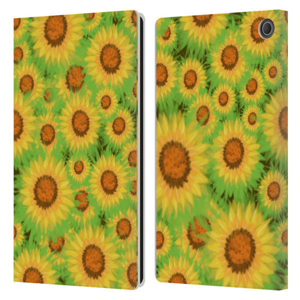 Grace Illustration Lovely Floral Sunflower Leather Book Wallet Case Cover For Amazon Fire Max 11 2023