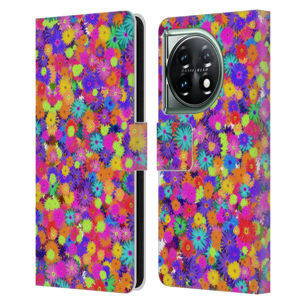 Grace Illustration Lovely Floral Daisies Leather Book Wallet Case Cover For OnePlus 11 5G