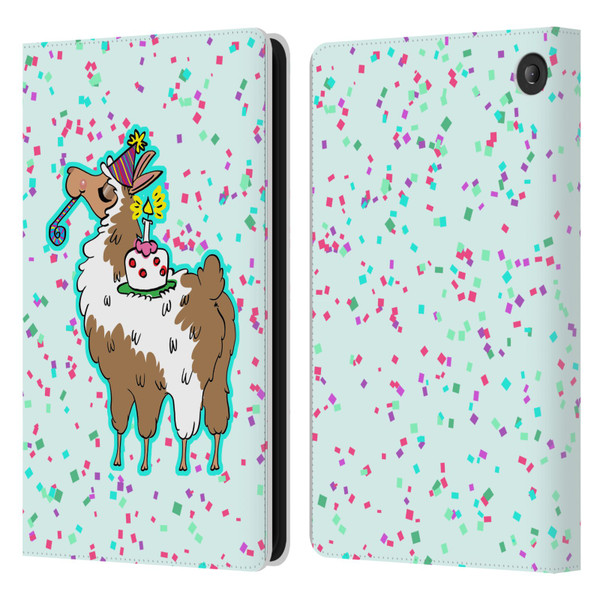 Grace Illustration Llama Birthday Leather Book Wallet Case Cover For Amazon Fire 7 2022