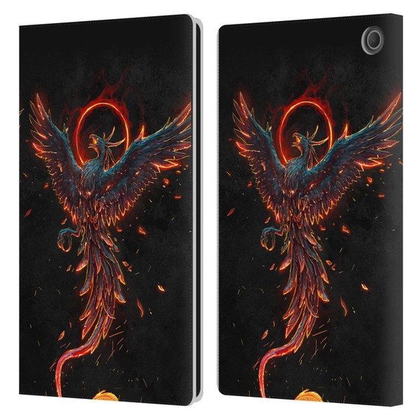 Christos Karapanos Mythical Art Black Phoenix Leather Book Wallet Case Cover For Amazon Fire Max 11 2023