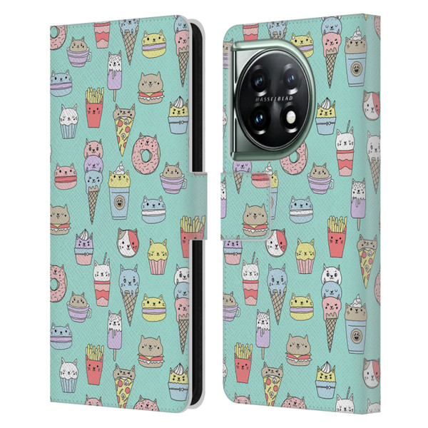 Andrea Lauren Design Food Pattern Catfood Leather Book Wallet Case Cover For OnePlus 11 5G