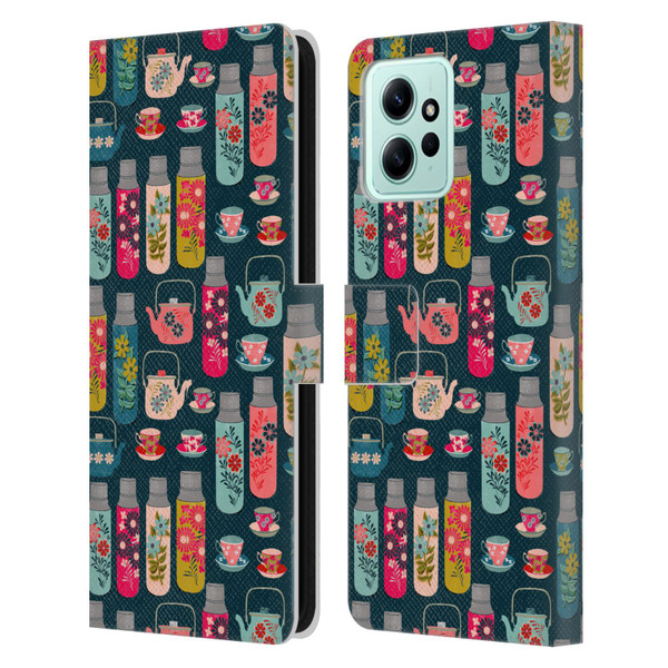 Andrea Lauren Design Food Pattern Jars & Teacups Leather Book Wallet Case Cover For Xiaomi Redmi 12