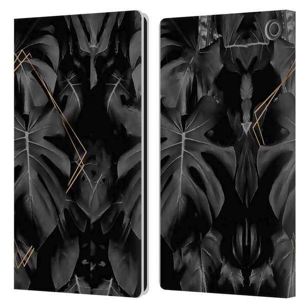 LebensArt Elegance in Black Deep Monstera Leather Book Wallet Case Cover For Amazon Fire Max 11 2023