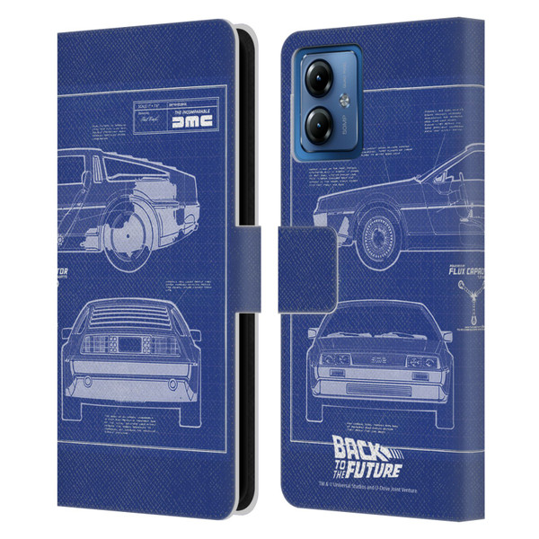 Back to the Future I Key Art Blue Print Leather Book Wallet Case Cover For Motorola Moto G14
