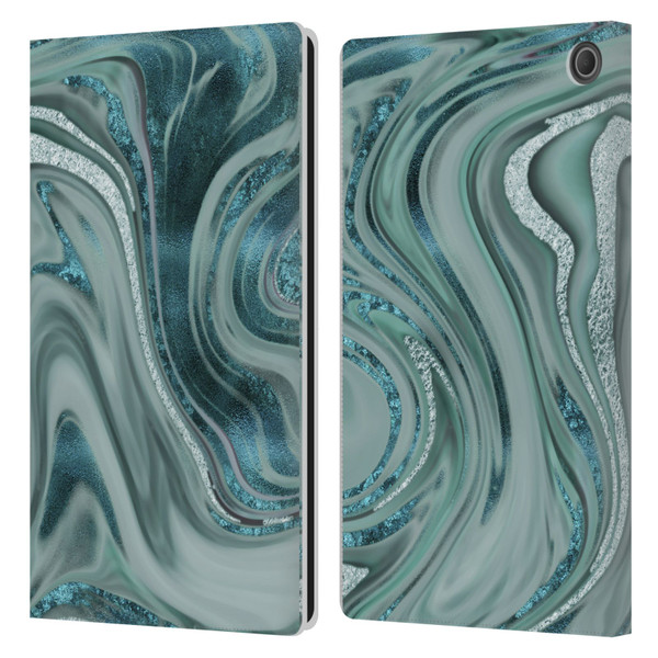 LebensArt Geo Liquid Marble Sea Foam Green Leather Book Wallet Case Cover For Amazon Fire Max 11 2023