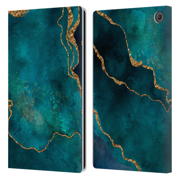 LebensArt Mineral Marble Glam Turquoise Leather Book Wallet Case Cover For Amazon Fire Max 11 2023