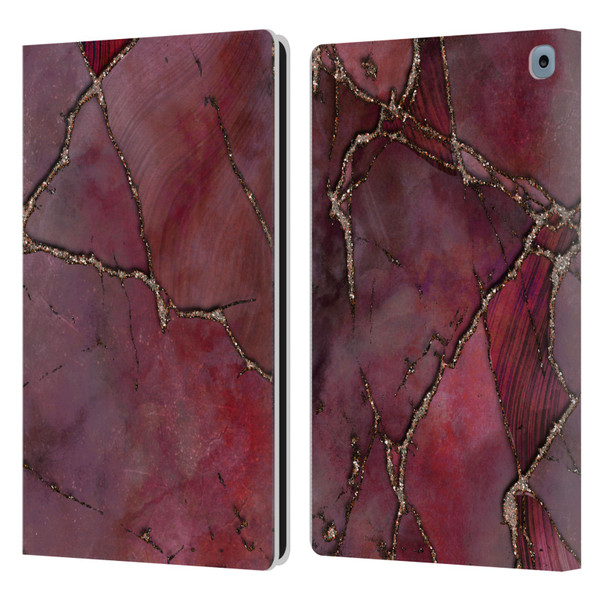 LebensArt Mineral Marble Red Leather Book Wallet Case Cover For Amazon Fire HD 10 / Plus 2021