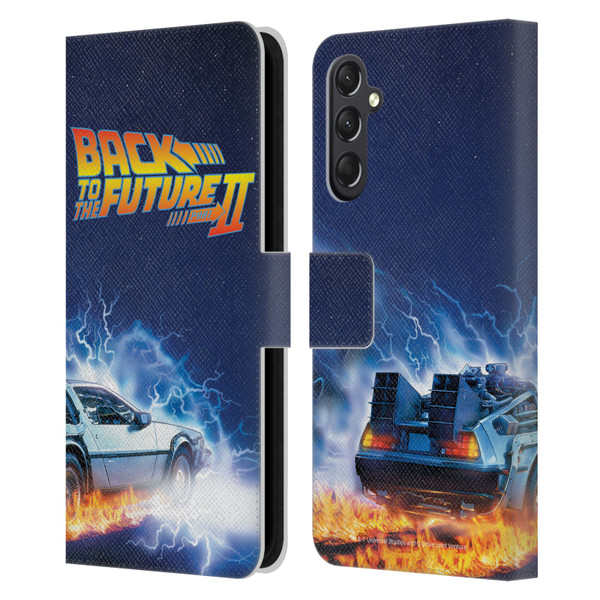 Back to the Future II Key Art Delorean Leather Book Wallet Case Cover For Samsung Galaxy A24 4G / M34 5G