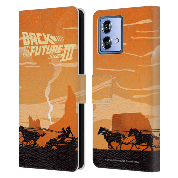 Back to the Future Movie III Car Silhouettes Car In Desert Leather Book Wallet Case Cover For Motorola Moto G84 5G