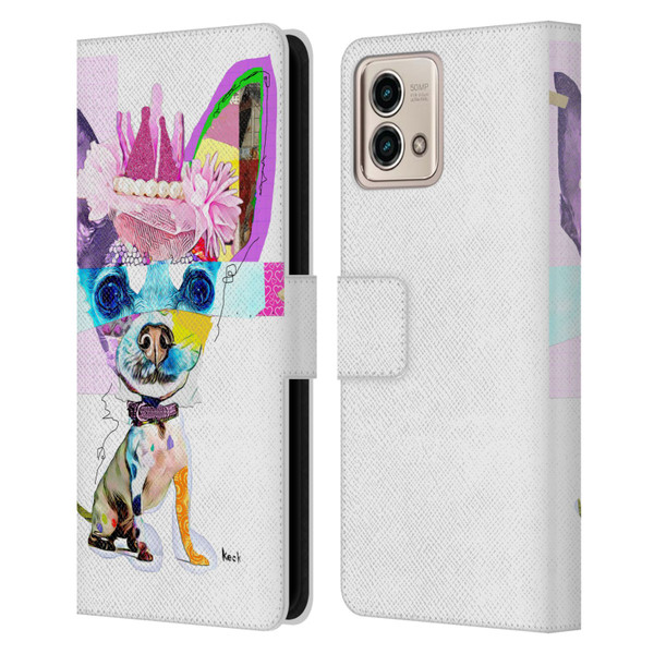 Michel Keck Animal Collage Chihuahua Leather Book Wallet Case Cover For Motorola Moto G Stylus 5G 2023