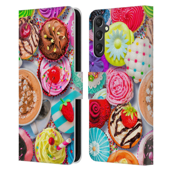 Aimee Stewart Colourful Sweets Cupcakes And Cocoa Leather Book Wallet Case Cover For Samsung Galaxy A24 4G / M34 5G