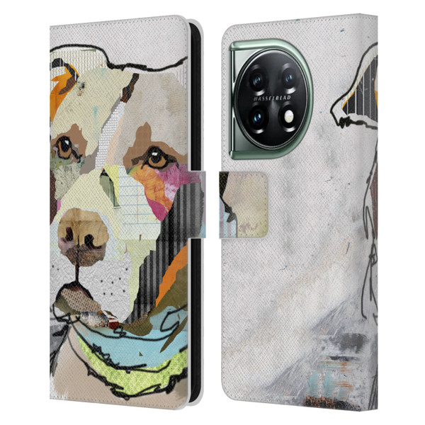 Michel Keck Dogs 3 Pit Bull Leather Book Wallet Case Cover For OnePlus 11 5G