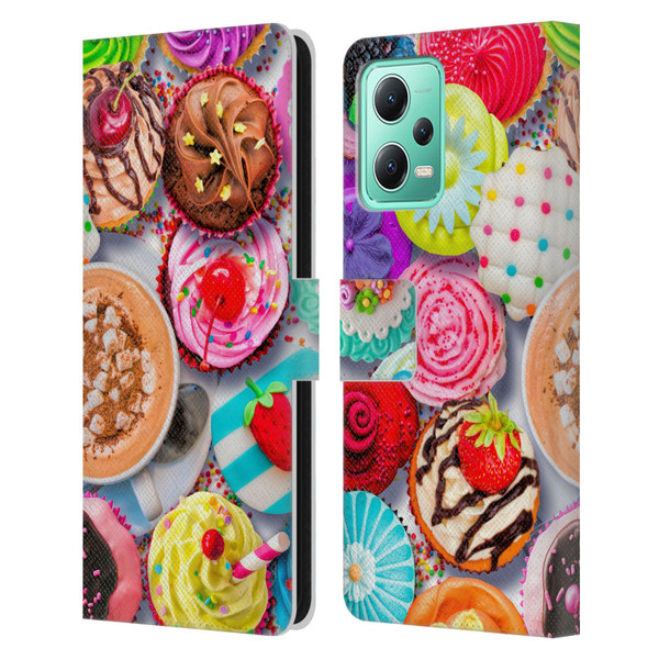 Aimee Stewart Colourful Sweets Cupcakes And Cocoa Leather Book Wallet Case Cover For Xiaomi Redmi Note 12 5G