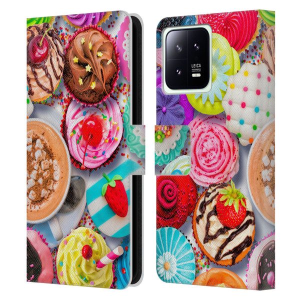 Aimee Stewart Colourful Sweets Cupcakes And Cocoa Leather Book Wallet Case Cover For Xiaomi 13 5G