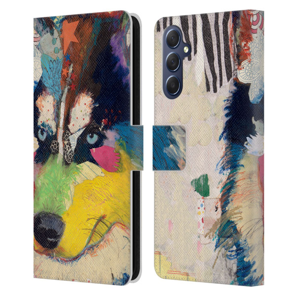 Michel Keck Dogs Husky Leather Book Wallet Case Cover For Samsung Galaxy M54 5G