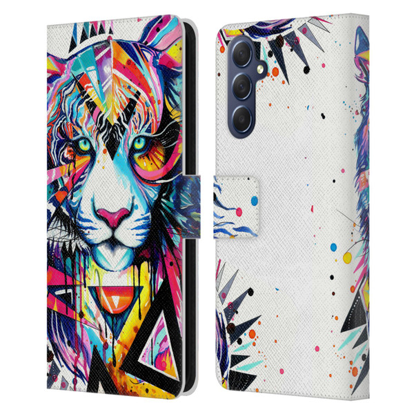 Pixie Cold Cats Shattered Tiger Leather Book Wallet Case Cover For Samsung Galaxy M54 5G
