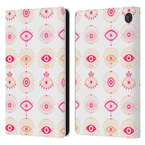 Cat Coquillette Linear Pink Evil Eyes Leather Book Wallet Case Cover For Amazon Fire 7 2022