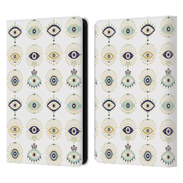 Cat Coquillette Linear White Evil Eyes Pattern Leather Book Wallet Case Cover For Amazon Kindle Paperwhite 5 (2021)