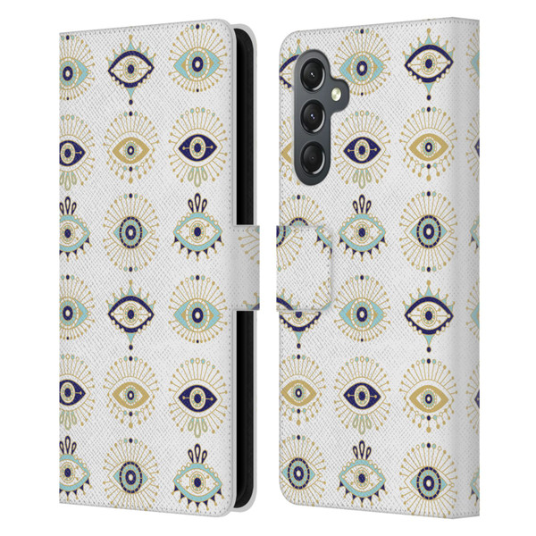 Cat Coquillette Linear White Evil Eyes Pattern Leather Book Wallet Case Cover For Samsung Galaxy A25 5G